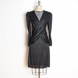 vintage 80s dress black draped sequin disco criss cross cocktail party dress S